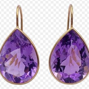 New Gold Plated Purple Amethyst teardrop latch Hook Earrings